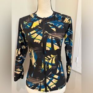 Volcom Black Long Sleeve Rashguard w/Leaf Print | Front Full Zip | Medium |